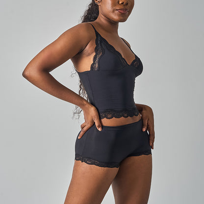 Purely Sensual Lace Trimmed Camisole Panties Set Deep V Neck Loungewear
